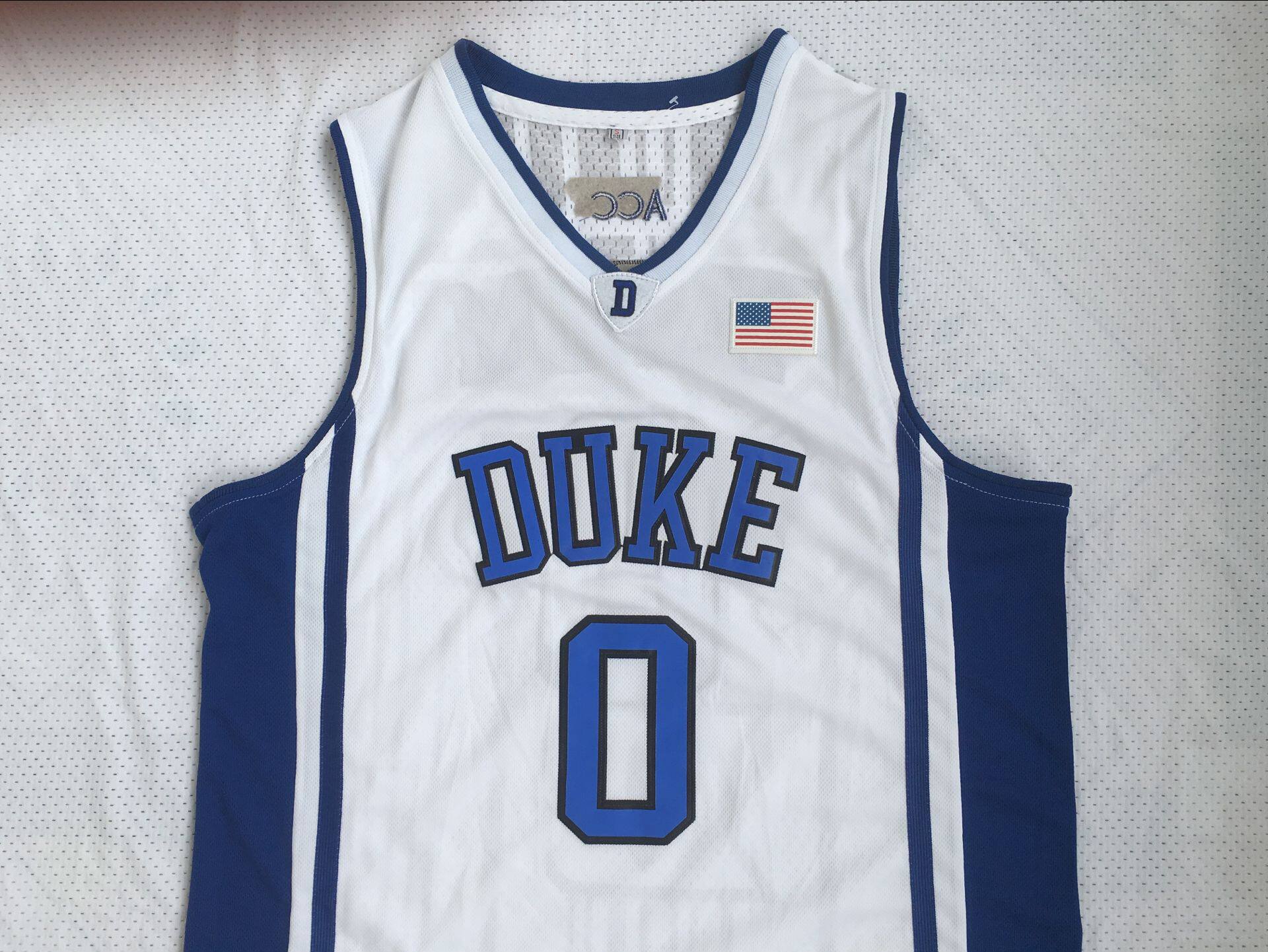 ncaa杜克大学0号球衣凯尔特人球队塔图姆黑色刺绣白色球衣