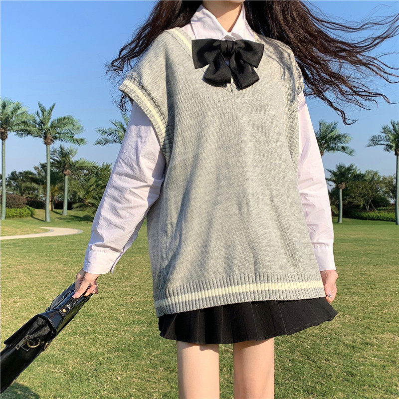针织衫百搭背心套头无袖学生制服jk学院日系毛衣