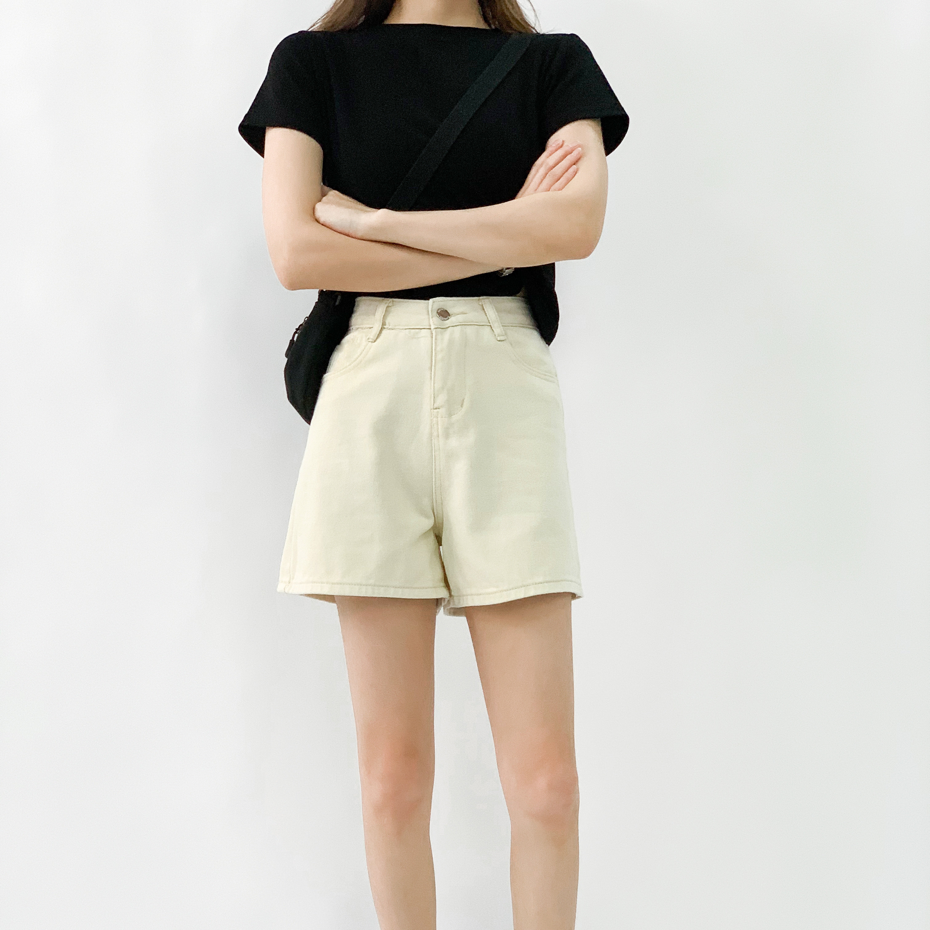 遮腿粗胯宽裤子阔腿梨形身材女穿搭学生显瘦高腰宽松大码牛仔短裤