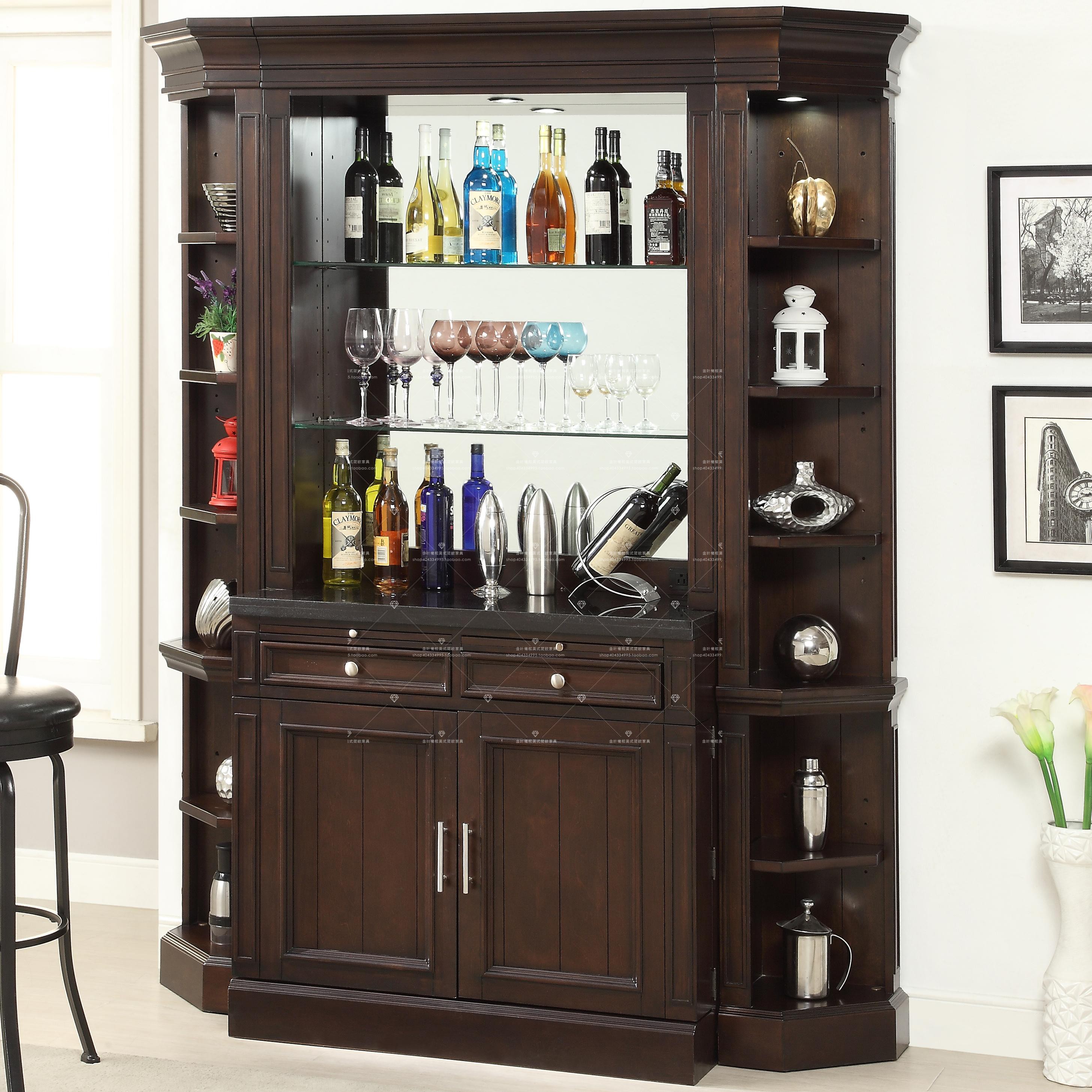 美式乡村实木酒柜别墅家用餐边柜仿古做旧玄关酒柜