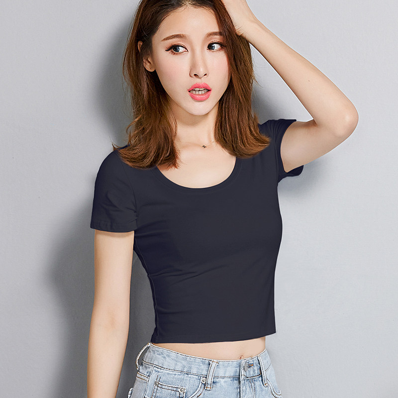 【2件69元】短款t恤女短袖2019夏季新款高腰漏肚脐紧身露脐上衣