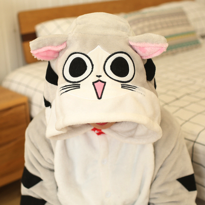 秋冬季起司猫法兰绒卡通动物睡衣