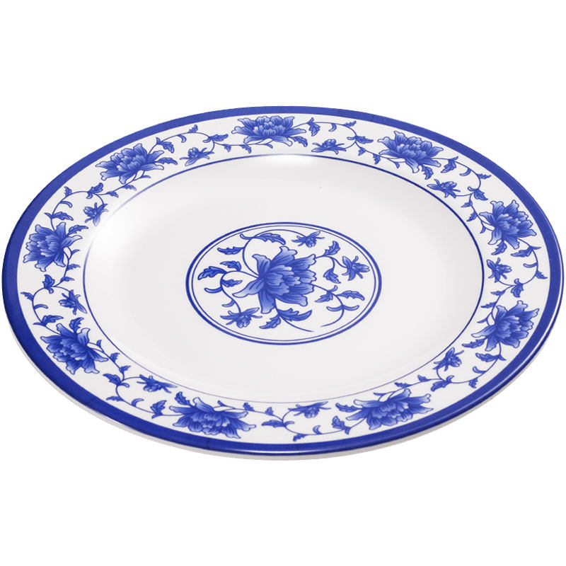 凯柏雅密胺餐具仿瓷盘子青花瓷平盘浅盘菜盘塑料盘