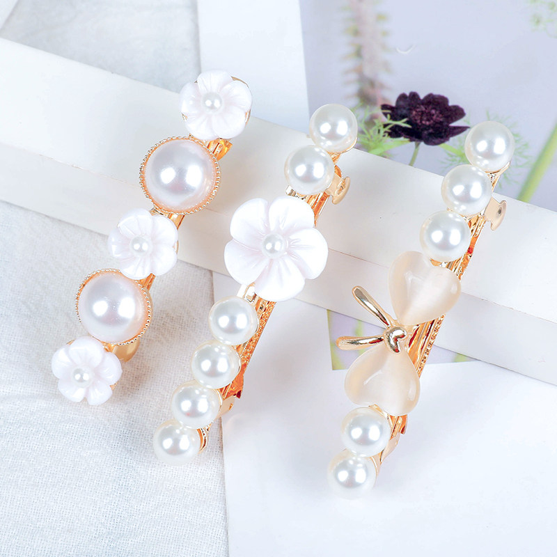 发夹夹子头饰珍珠韩国蝴蝶结卡子后脑勺顶夹成人发饰