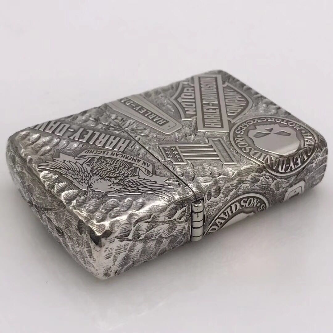哈雷zippo纯银精雕11章五面复古雕刻防风骷髅zippo