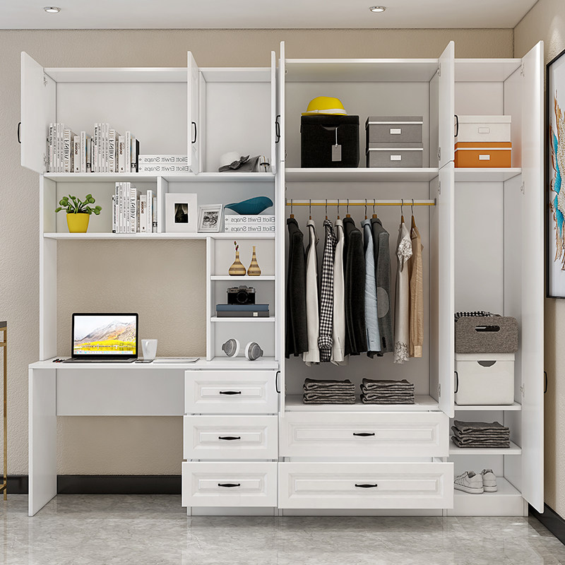 衣柜卧室桌柜收纳阳台小房间一体组合书架书柜电脑桌