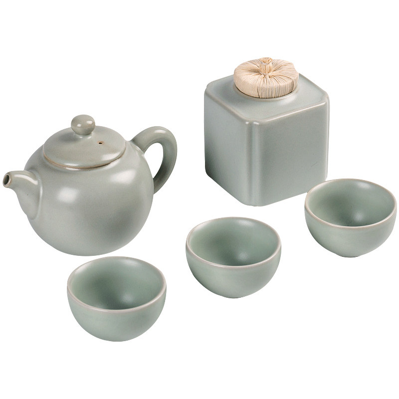 汝道汝窑开片茶具套装盖碗茶壶礼品汝瓷功夫茶具简约陶瓷一壶三杯