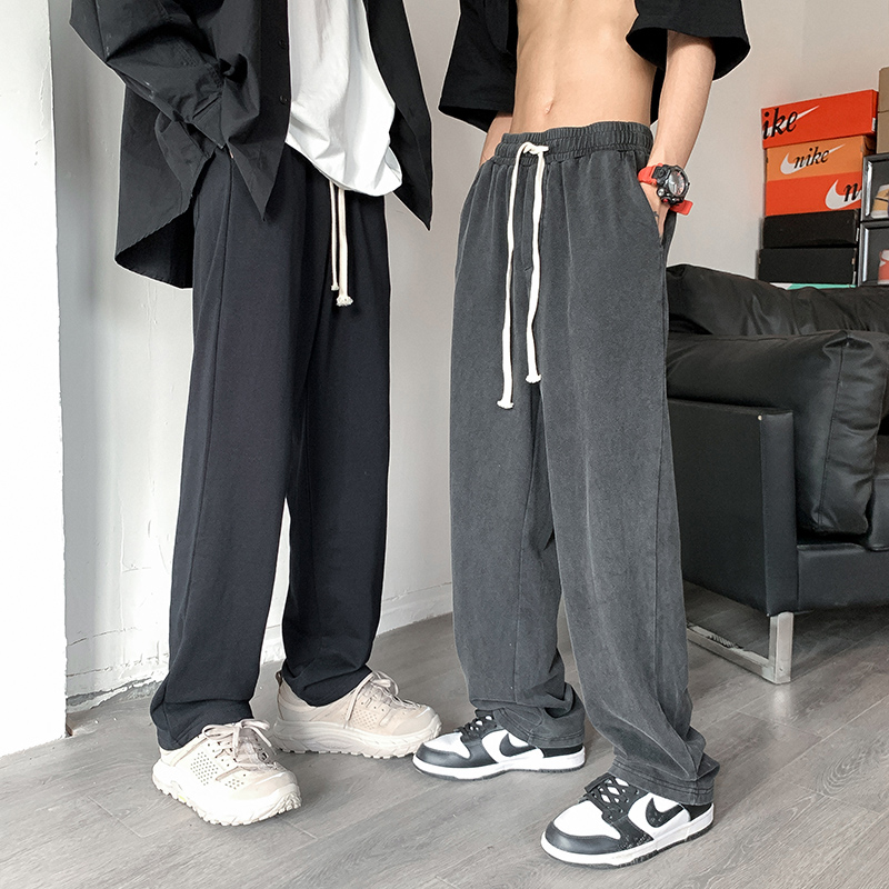 休闲裤男秋季宽松直筒hiphop裤子高街ins潮垂感运动卫裤加绒秋冬