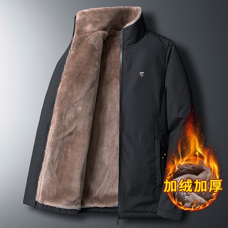 羊羔绒外套男冬季中老年立领加绒加厚棉服爸爸冬装棉袄加大码棉衣