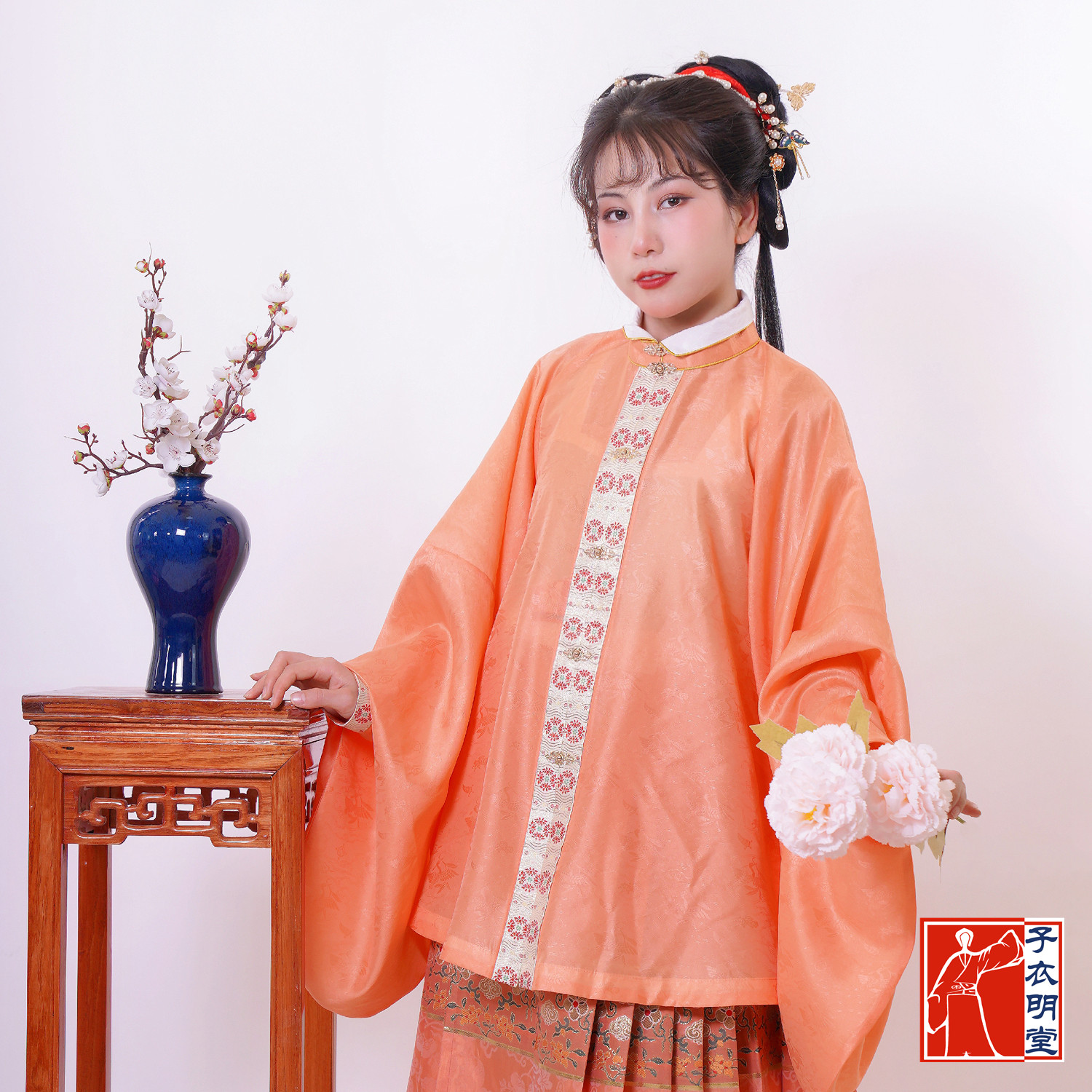 明堂落花流水原创创明制汉服女竖领对襟短纱衫夏汉服