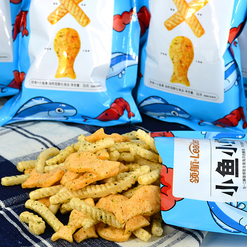 小鱼零食领航小虾膨化食品虾条美食小吃宿舍耐吃膨化食品