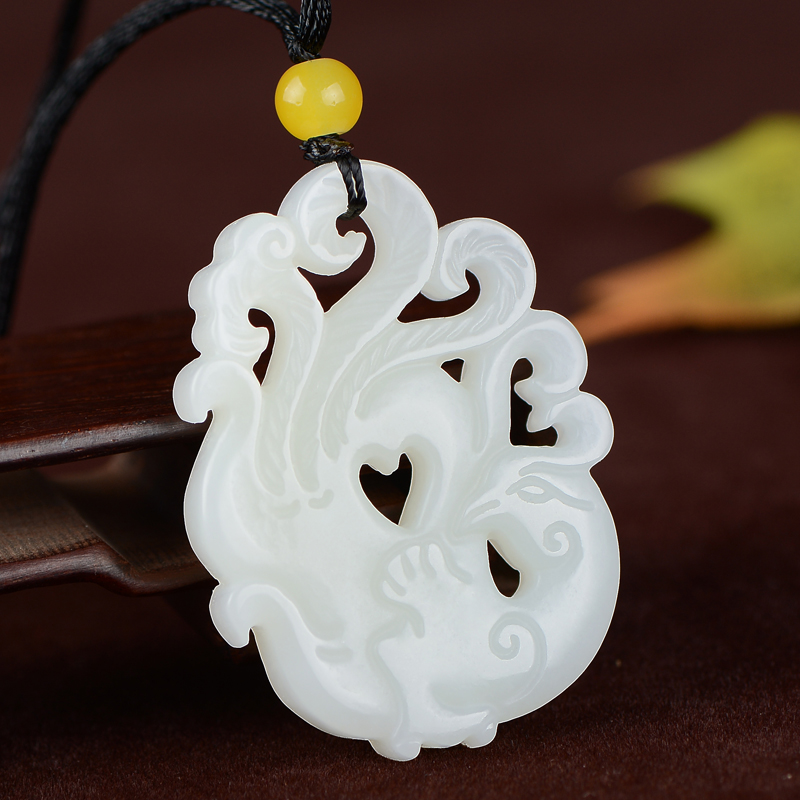 玉凤凰侍帝双面白玉玉佩新疆玉器挂件天然和田颈饰