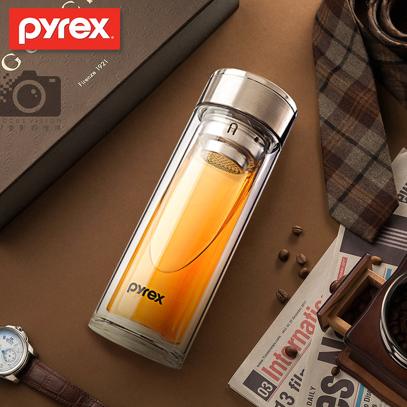 康宁pyrex双层玻璃杯便携透明耐高温希诺水杯男士玻璃杯