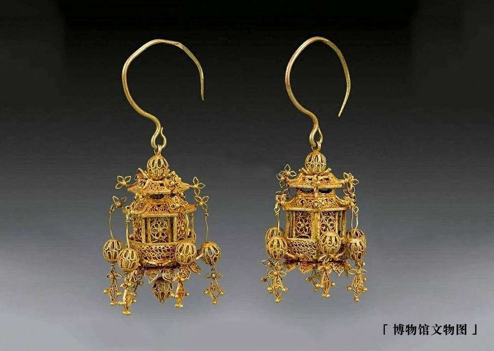 灵毓花丝掐丝宫灯耳环故宫复原原款古画同款耳环