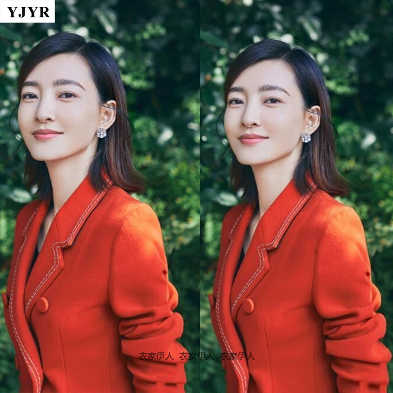 冬季王丽坤明星同款英伦风桔色羊毛呢西装外套显瘦保暖ol套装女