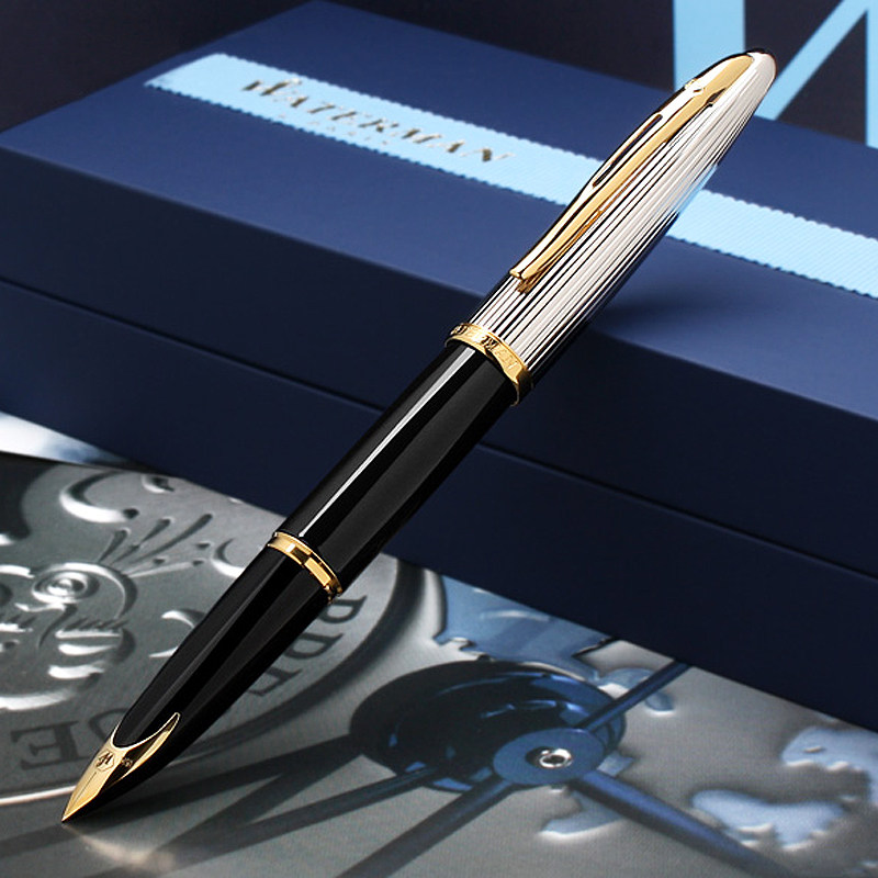 法国水人刻字名笔签名商务金尖18k正品waterman钢笔