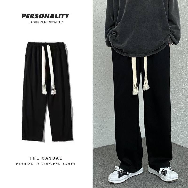 百搭男士加绒裤子高街ins春秋休闲运动裤秋冬季宽松大码直筒卫裤