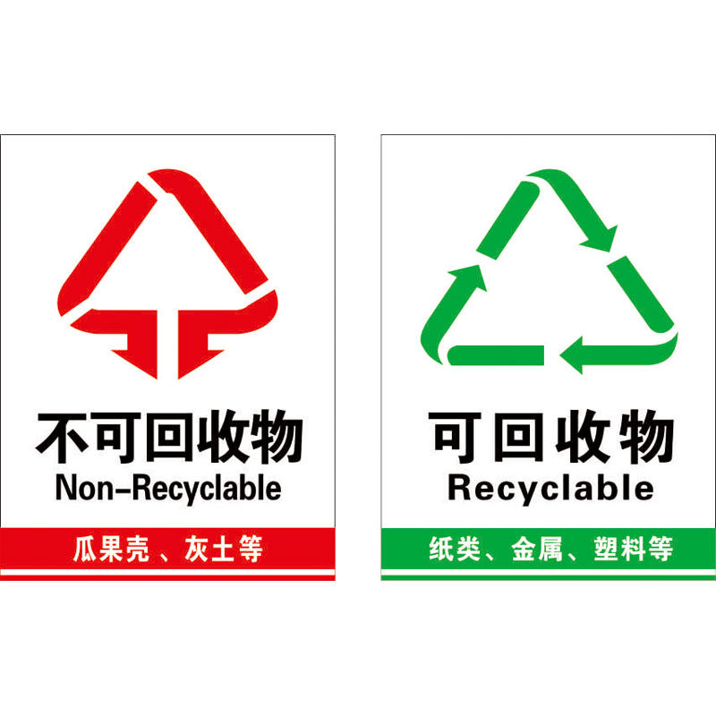 垃圾桶分类标识标签贴纸标志环保不可可回收有害垃圾桶