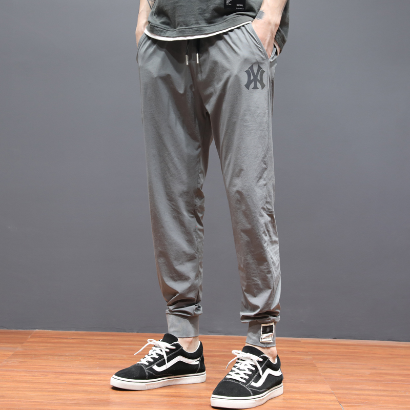 春夏休闲裤男潮牌卫裤宽松束脚哈伦长裤男士松紧腰运动裤冰丝裤男