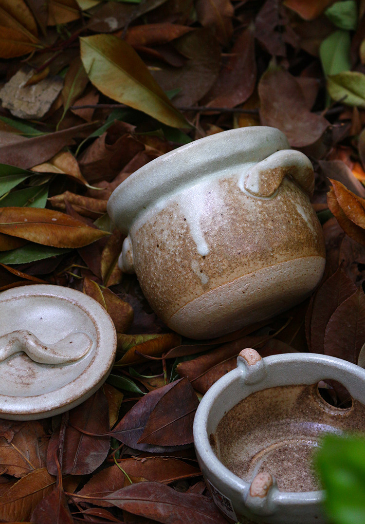 万古烧灰釉饭釜日本进口一人人用小土焖饭酒精砂锅