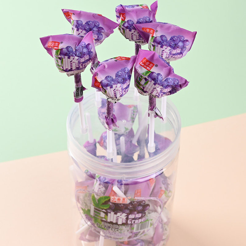 巨峰葡萄棒棒糖30支桶装桶装水水果口味硬糖儿童糖果