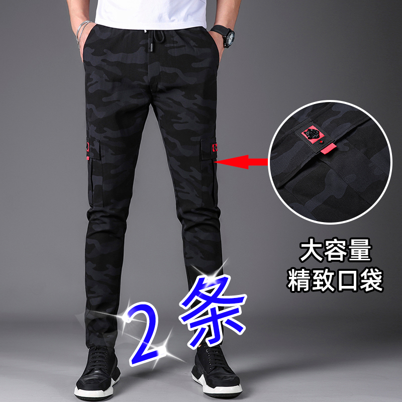 工装裤男潮牌松紧腰春夏季新款休闲长裤韩版潮流宽松百搭迷彩裤子
