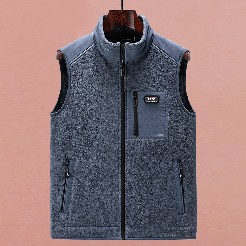 秋冬季抓绒马甲男开摇粒绒多袋工装立领马夹户外背心