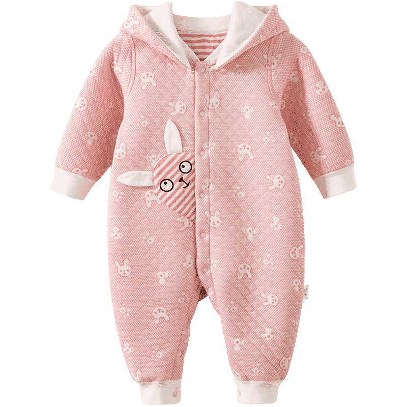 棉店连体衣婴儿秋冬夹棉保暖暖衣加厚连帽外出连身衣