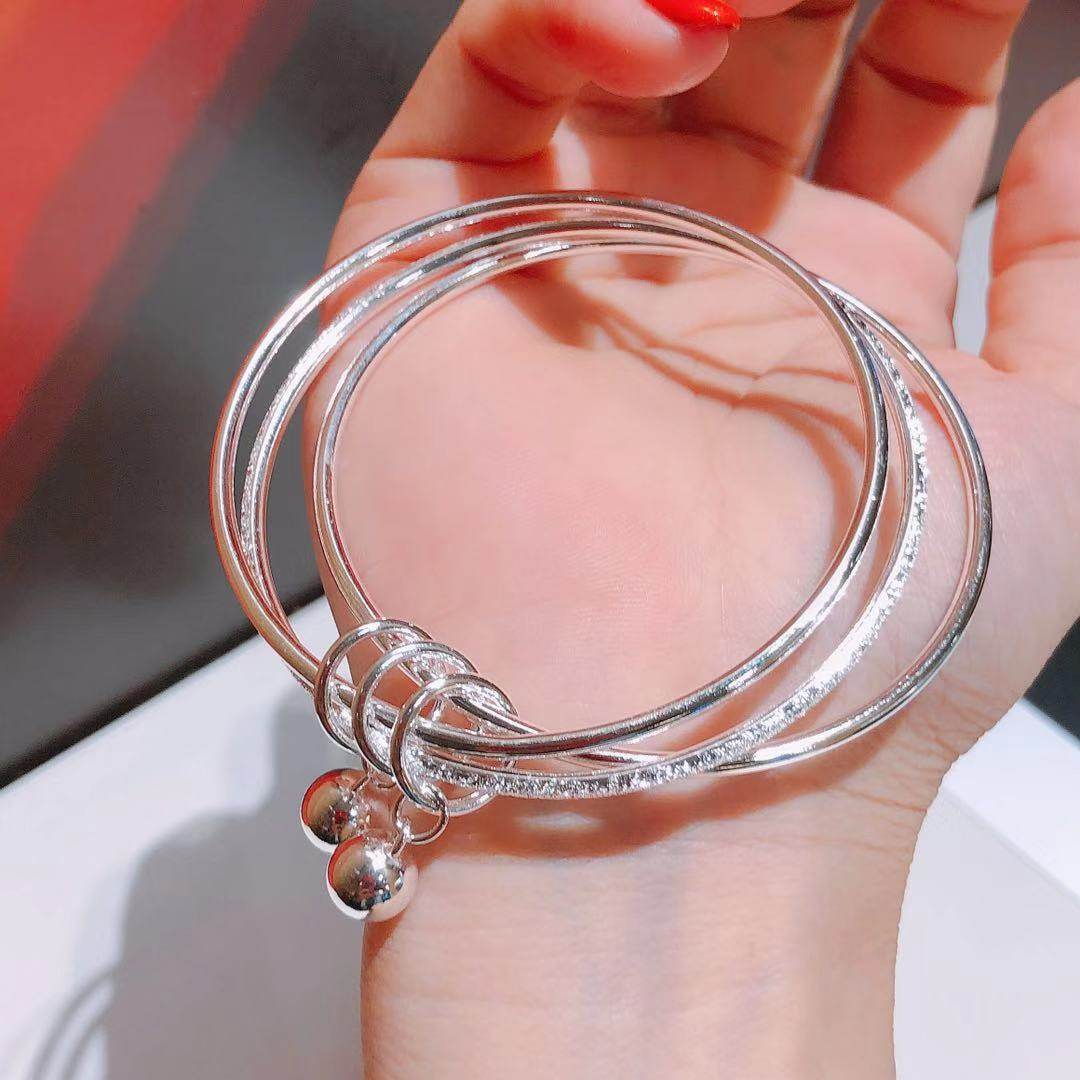 纯银现货花姐正生足银银饰三生三世三环手镯时尚手镯