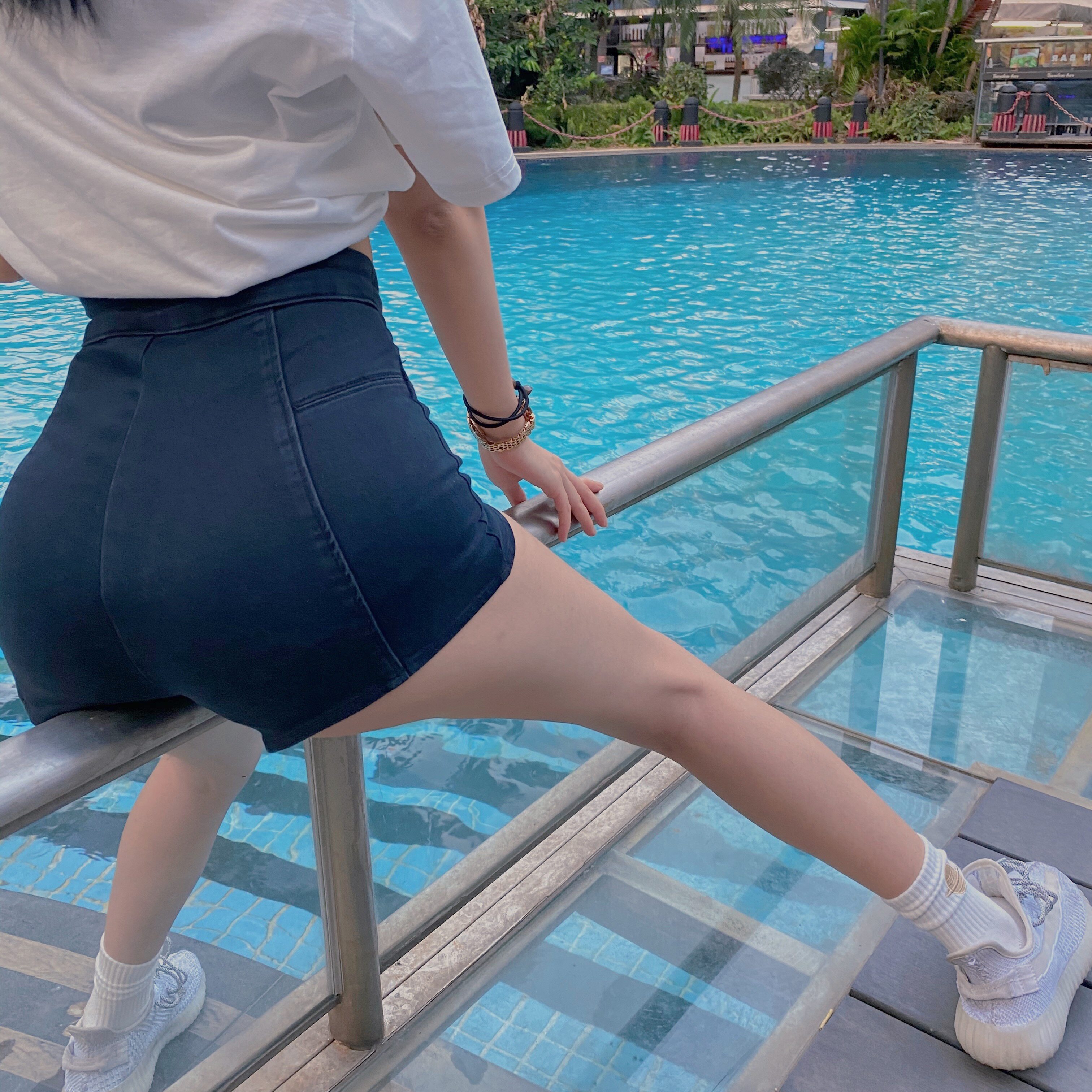 1996跳舞爵士弹力显瘦高腰超短短裤显腿牛仔裤休闲裤