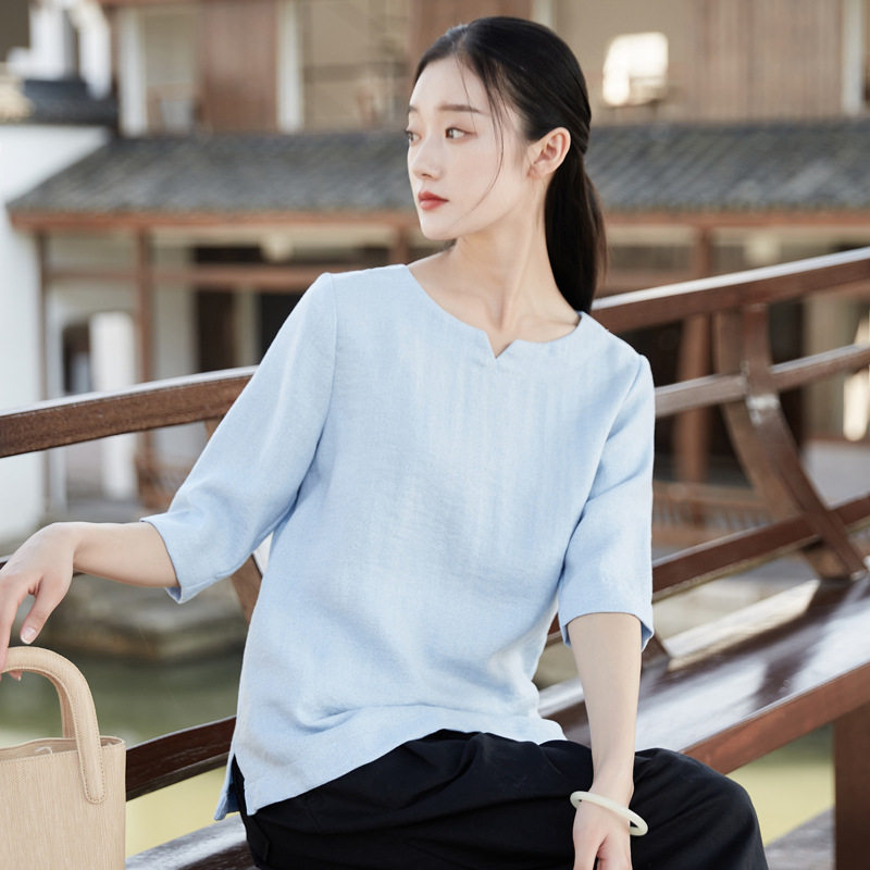 佛系仙气国风居士亚麻素衣茶服禅意棉麻禅服裙子