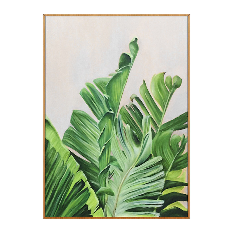 手绘抽象油画玄关餐厅装饰画现代简约北欧小清新绿色植物油画