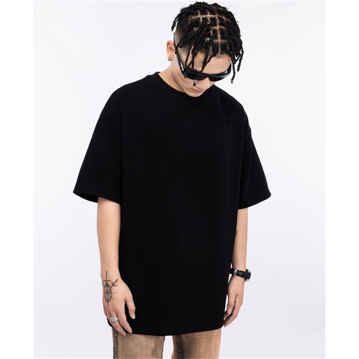 MT99美式街头小领口T恤西海岸嘻哈匪帮宽松打底重磅短袖小领口男