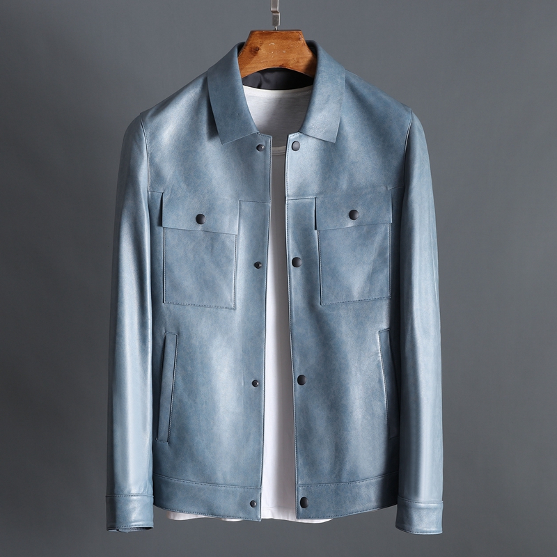 硬郎级高端人士品鉴进口羊皮 高大上羊皮翻领夹克 真皮皮衣外套男