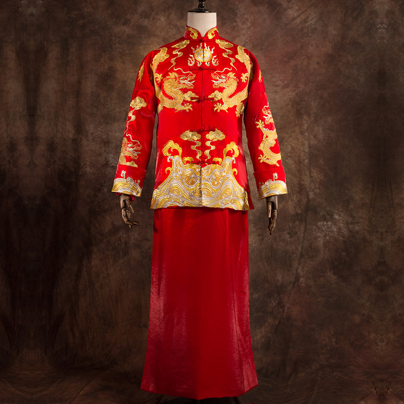 深麻秀禾服男装龙袍新郎结婚礼服中式嫁衣复古男装春季新款龙凤褂