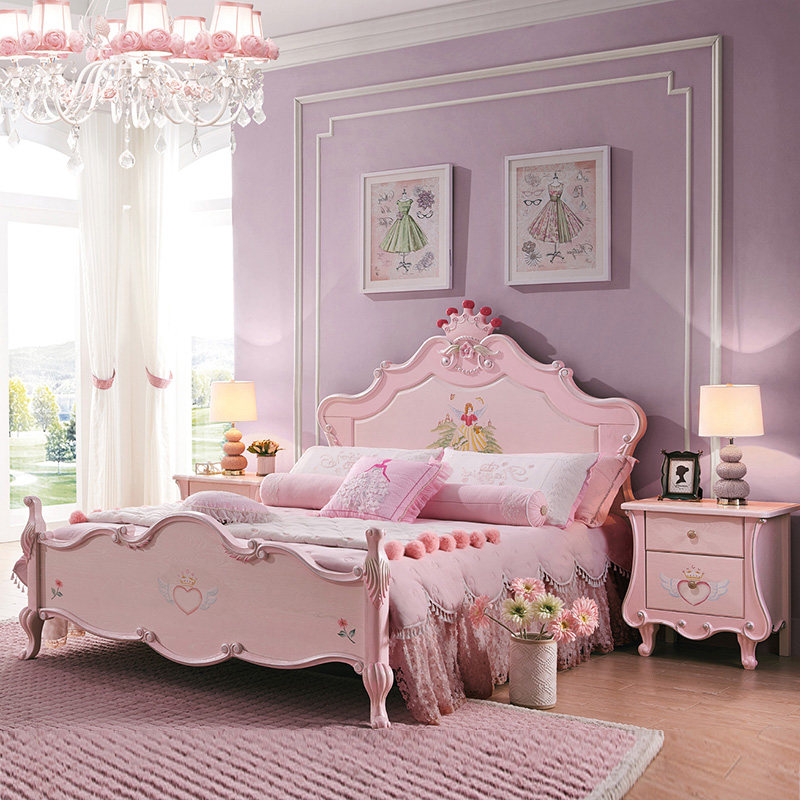 温情港纯白白蜡木欧欧式奢华宫廷粉色公主儿童梦幻儿童床