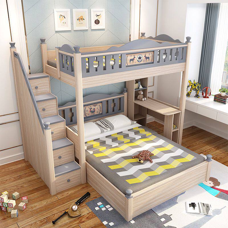 交错式儿童床t型上下双层床带书桌一体子母床多功能错位型高低床