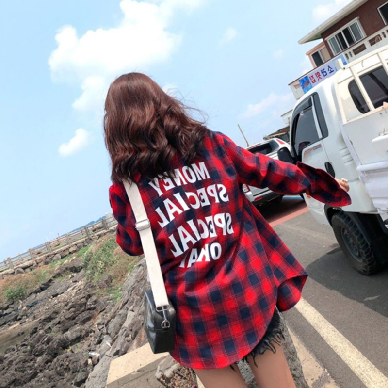 格子衬衫女装长袖早秋季2021年新款春秋时尚百搭外穿衬衣洋气上衣