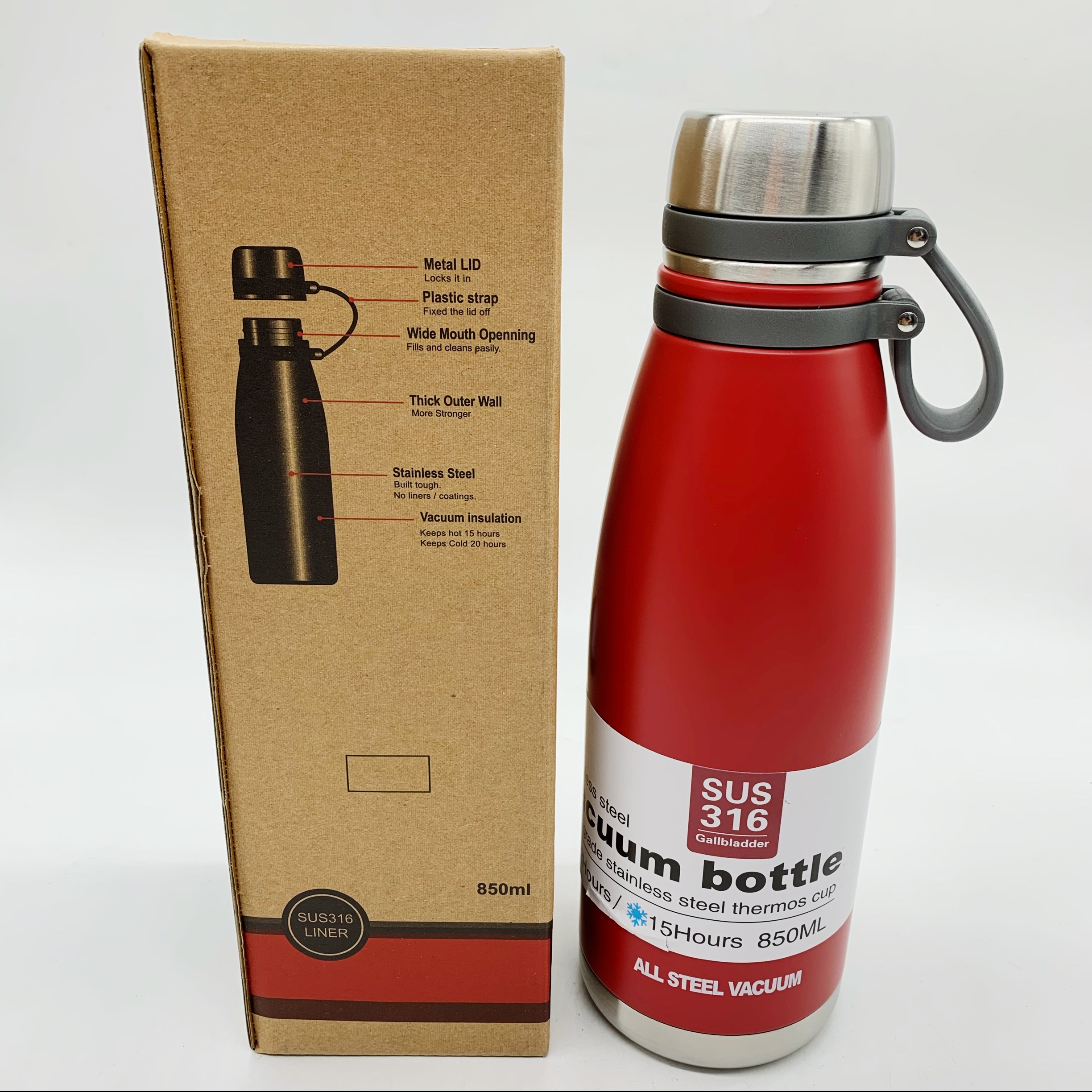 新款保温杯俄罗斯双层850ml316不锈钢材质红蓝蓝绿户外保温杯