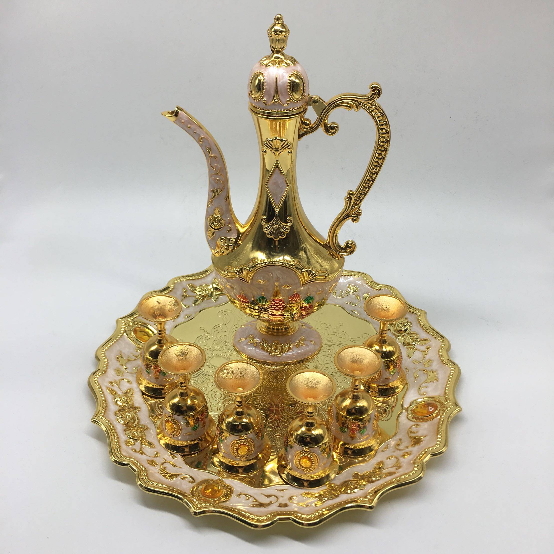 俄罗斯金属城堡白城堡摆件风格人气工艺酒壶珐琅酒具套件