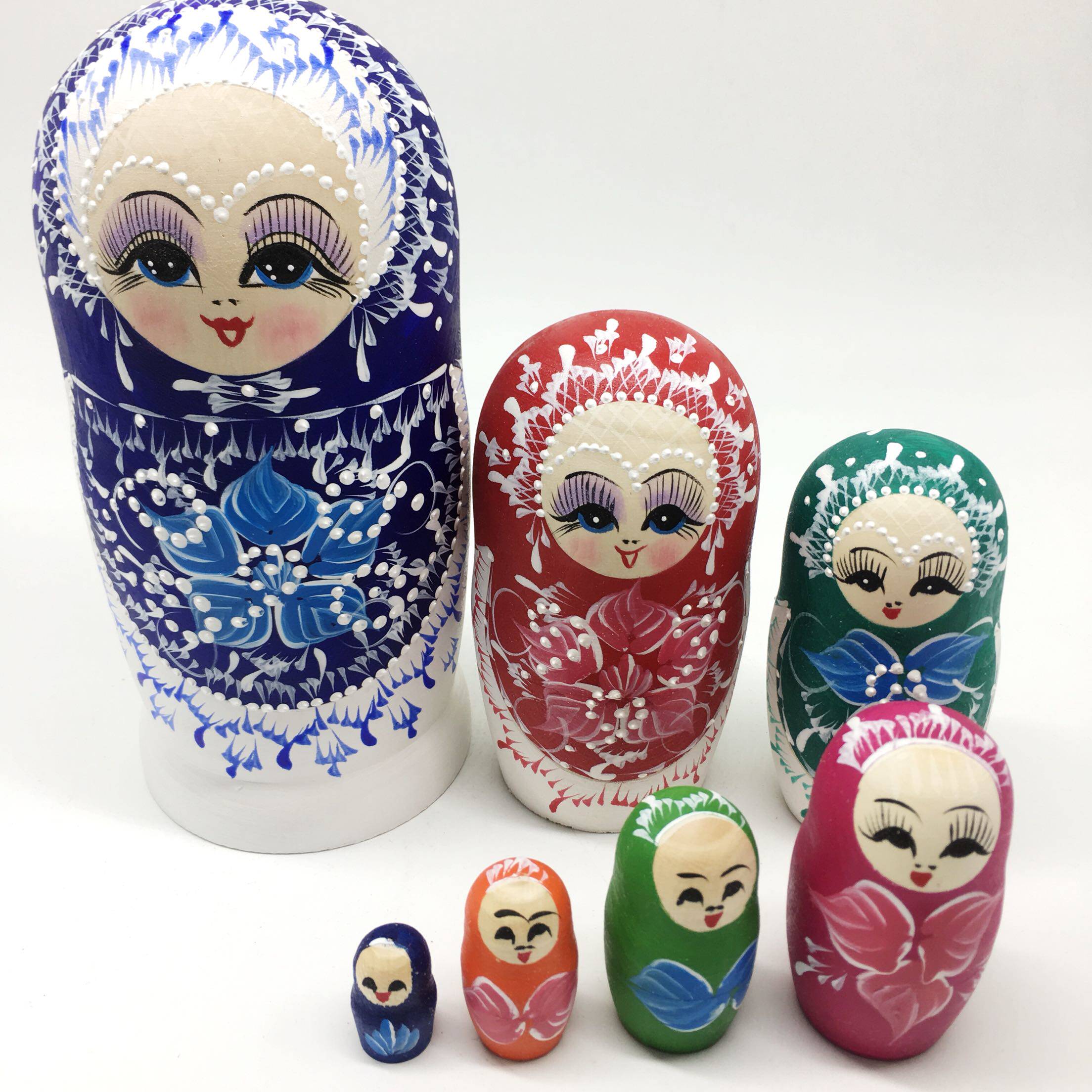 俄罗斯套娃七层红色雪花变色手工椴木旅游纪念品其它玩具