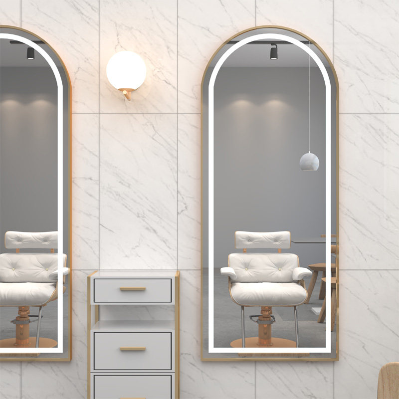 理发店镜子网红美发店带灯挂墙镜台简约一体剪发落地镜子发廊专用