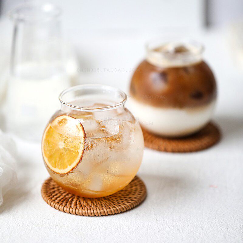 创意球形玻璃杯网红饮料杯冰咖啡杯冷饮杯奶茶杯酸奶甜品杯可微波