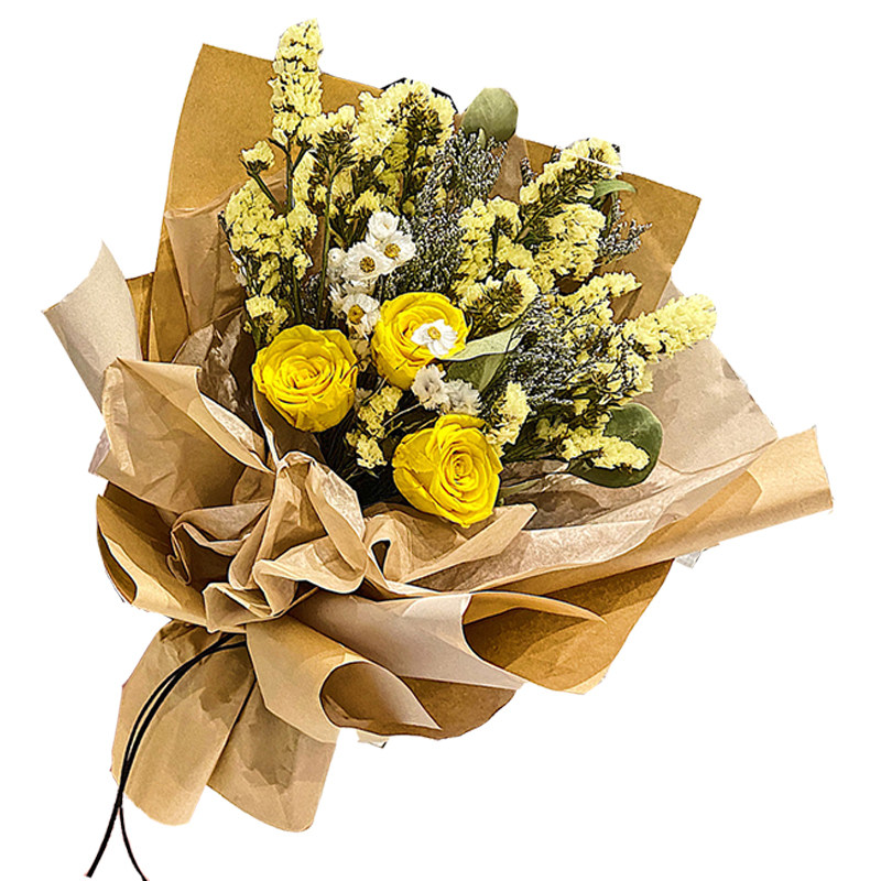 黄玫瑰永生花干花花束风干真花黄色天然毕业拍照送闺蜜生日上海