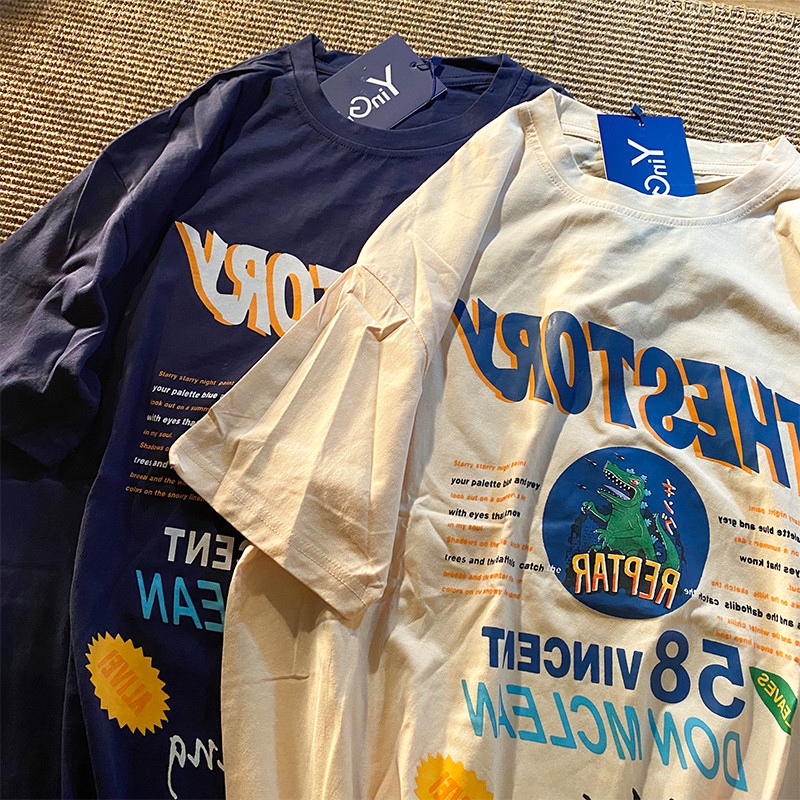 Jew4room美式复古Vintage潮流T恤 圆领个性短袖女宽松学院风百搭