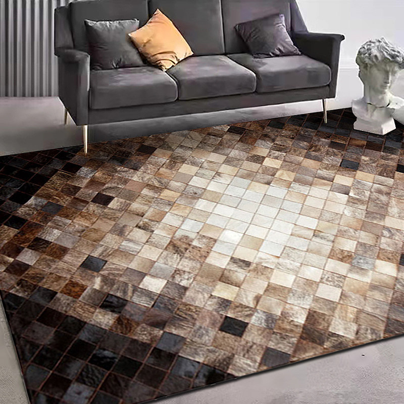 轻奢深色毛皮马毛皮卧室高级现代北欧地毯拼接地毯