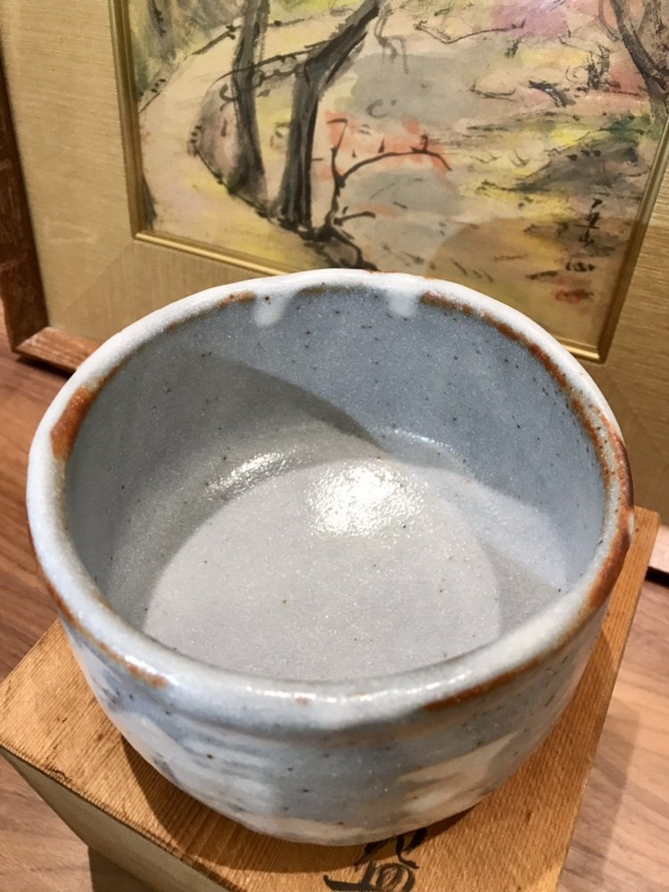 日本进口名家秀泉作抹茶志野烧茶碗灰蓝色开片文化创意餐具