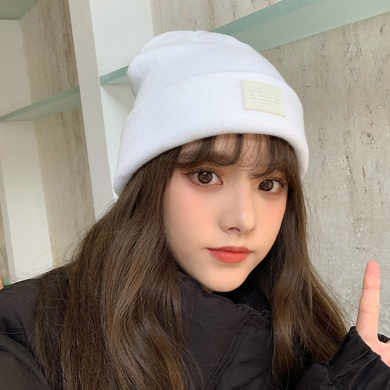 子女秋冬白色毛线针织月子产后冷帽帽子