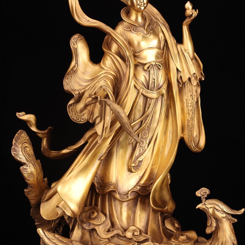 九天玄女神像 踏凤九天玄女娘娘 台湾纯铜居家供奉客厅装饰品摆件