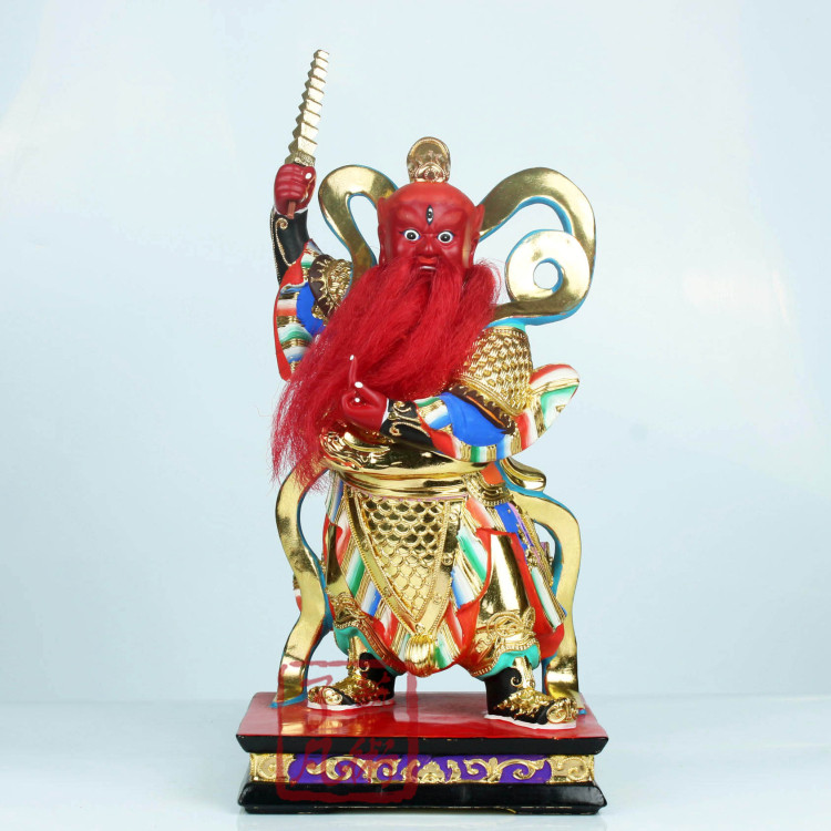 新品王天君神像 火神王灵官神像 王元帅 道教护法樟木雕灵官摆件
